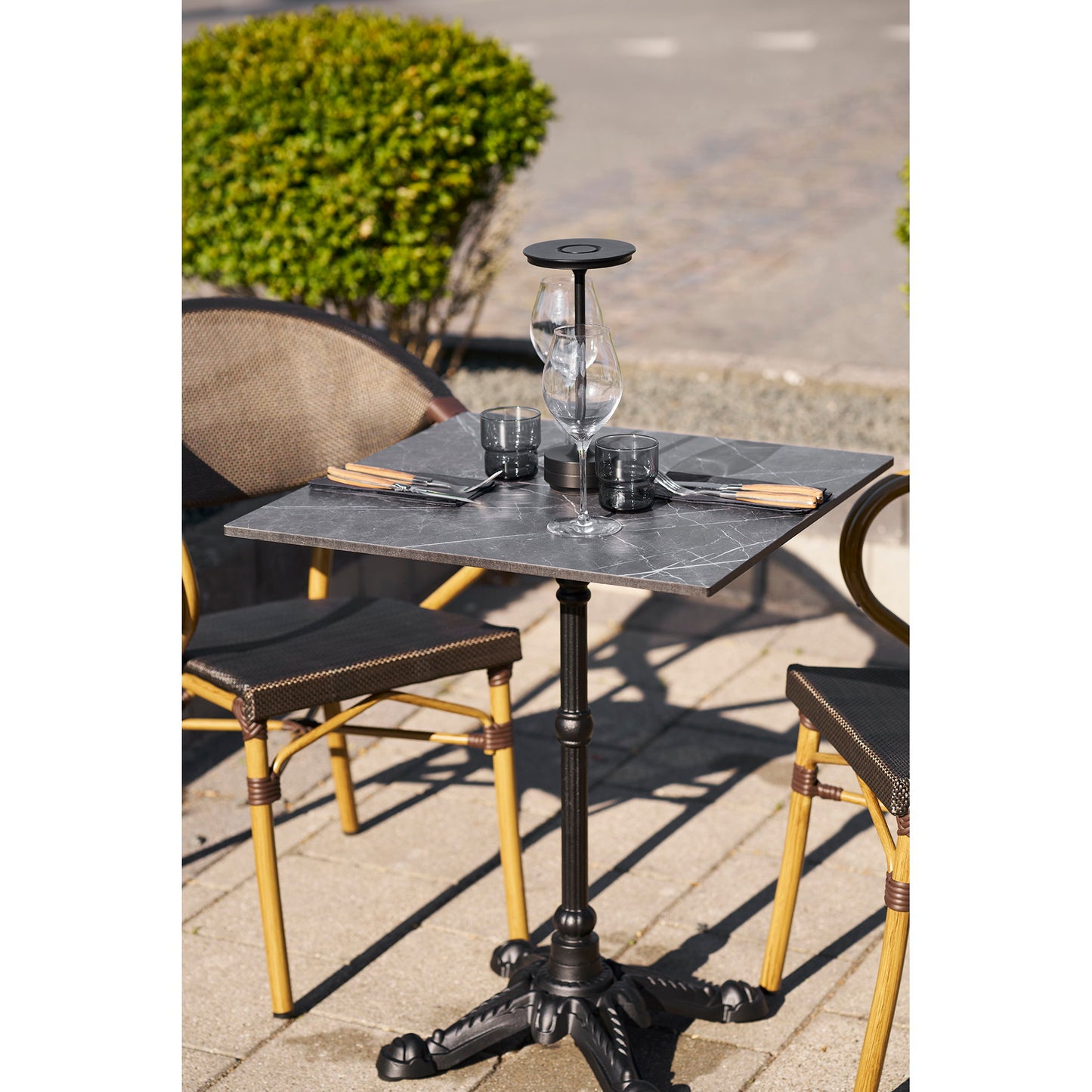 Bistro Table with Dark Grey Marble Effect Top — 60 × 60 × 73 cm