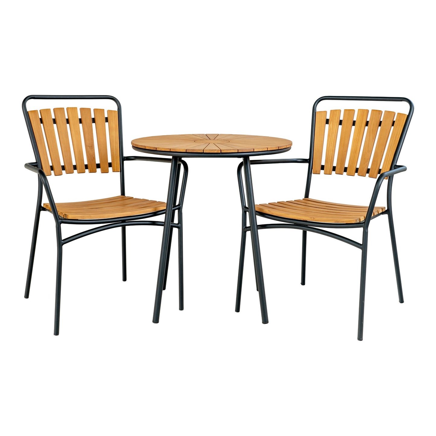 Cleveland Bistro Table with Solid Teak Top — Ø 70 × 74 cm