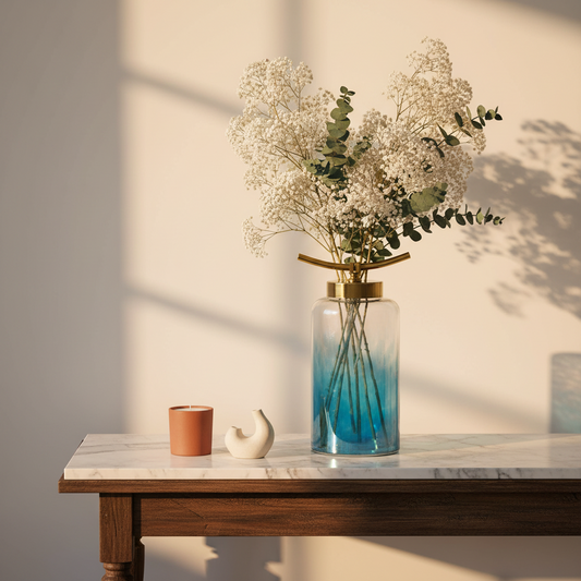 Vaso Mediterrânico em Azul Profundo e Dourado — 33cm