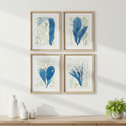Quadro Decorativo Botânica Marinha — Vidro e Pinho (35×45cm)