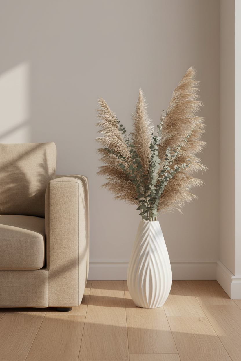 Conjunto de 2 Vasos Decorativos em Grés — Branco e Bege (41cm)