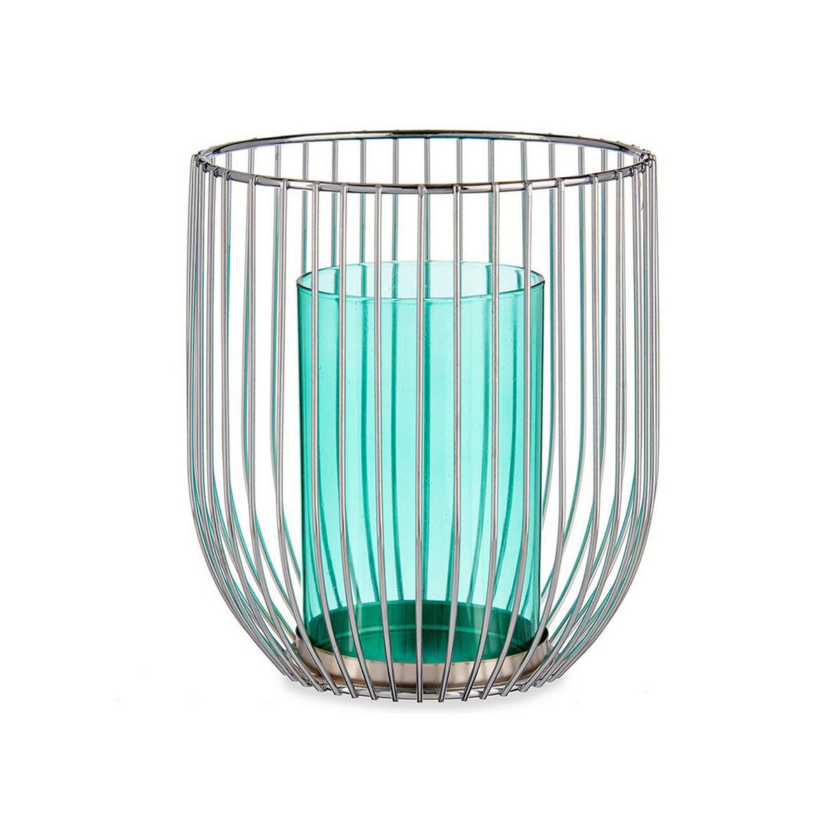 Candleholder Gift Decor Blue Silver Metal Glass 15 x 17 x 15 cm Cage-0
