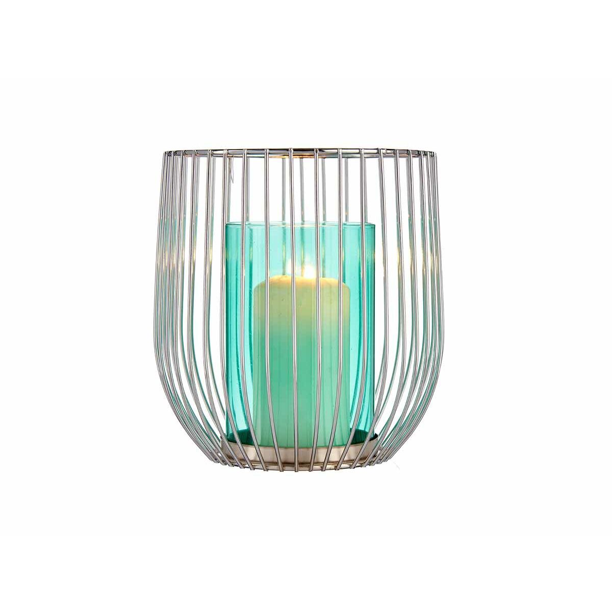 Candleholder Gift Decor Blue Silver Metal Glass 15 x 17 x 15 cm Cage-1