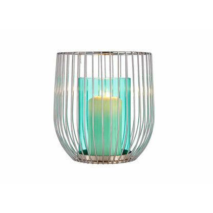 Candleholder Gift Decor Blue Silver Metal Glass 15 x 17 x 15 cm Cage-1