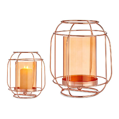Candleholder Gift Decor Copper Amber Metal Glass 19 x 20 x 19 cm Lantern-0