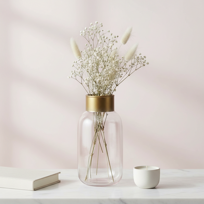 Pale Pink Glass Vase with Gold Detail