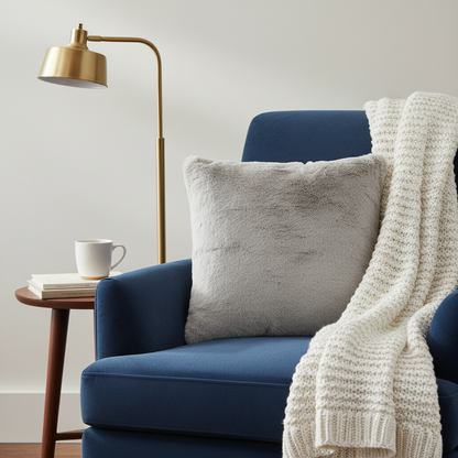 Soft Faux Fur Cushion — Silver Grey (40×40cm)