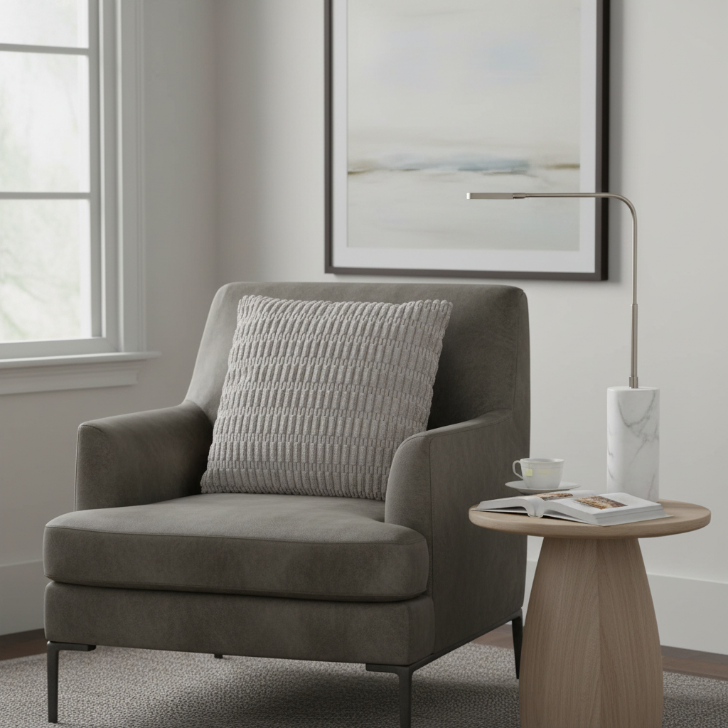 Textured Chenille Cushion — Pearl Grey