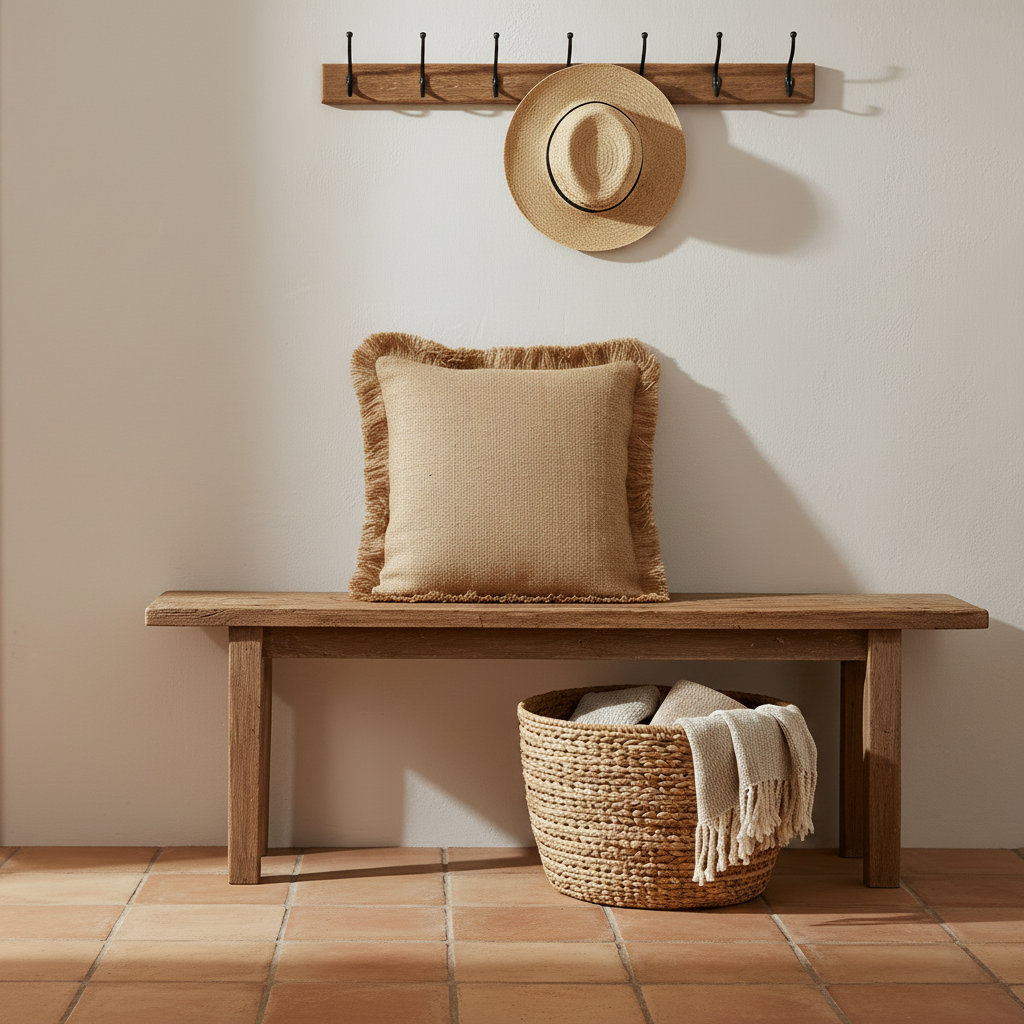 Almofada Boho em Juta Natural — Canela com Franjas