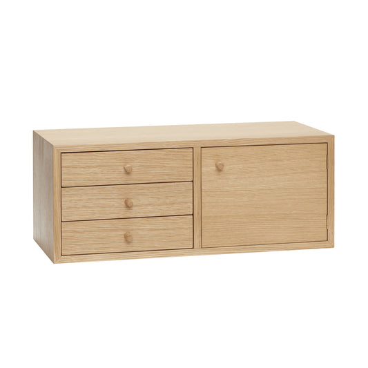 Prateleira de Parede Piccolo com Gavetas e Porta em Carvalho, Natural — 50 × 22 × 20 cm