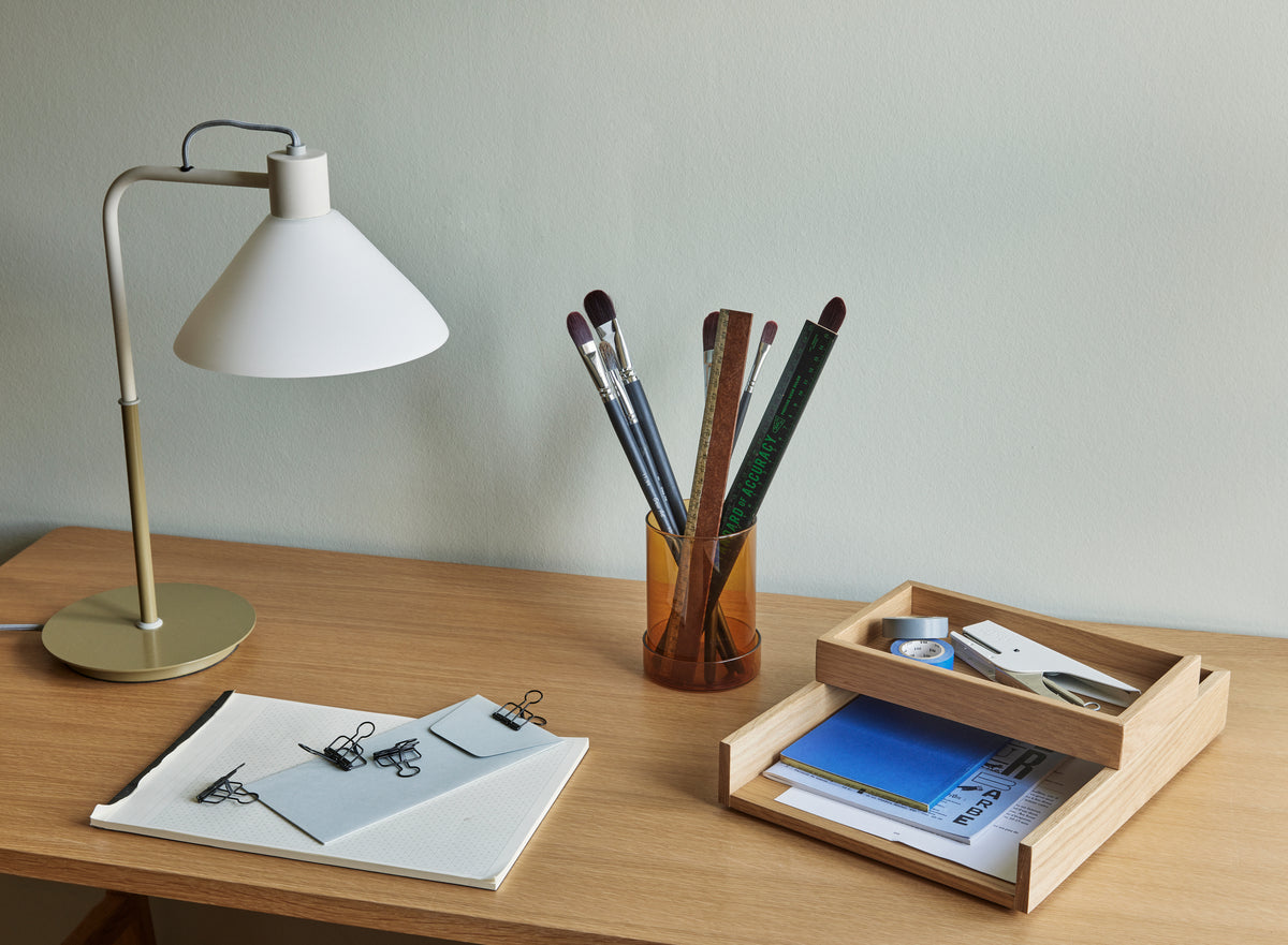 Candeeiro de Mesa Spot em Vidro e Ferro, Caqui e Branco — 37 × 22 × 44 cm