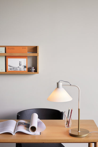 Candeeiro de Mesa Spot em Vidro e Ferro, Caqui e Branco — 37 × 22 × 44 cm