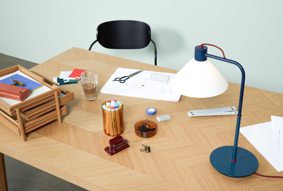 Lámpara de Mesa Spot de Cristal y Hierro, Azul y Petróleo — 37 × 22 × 44 cm