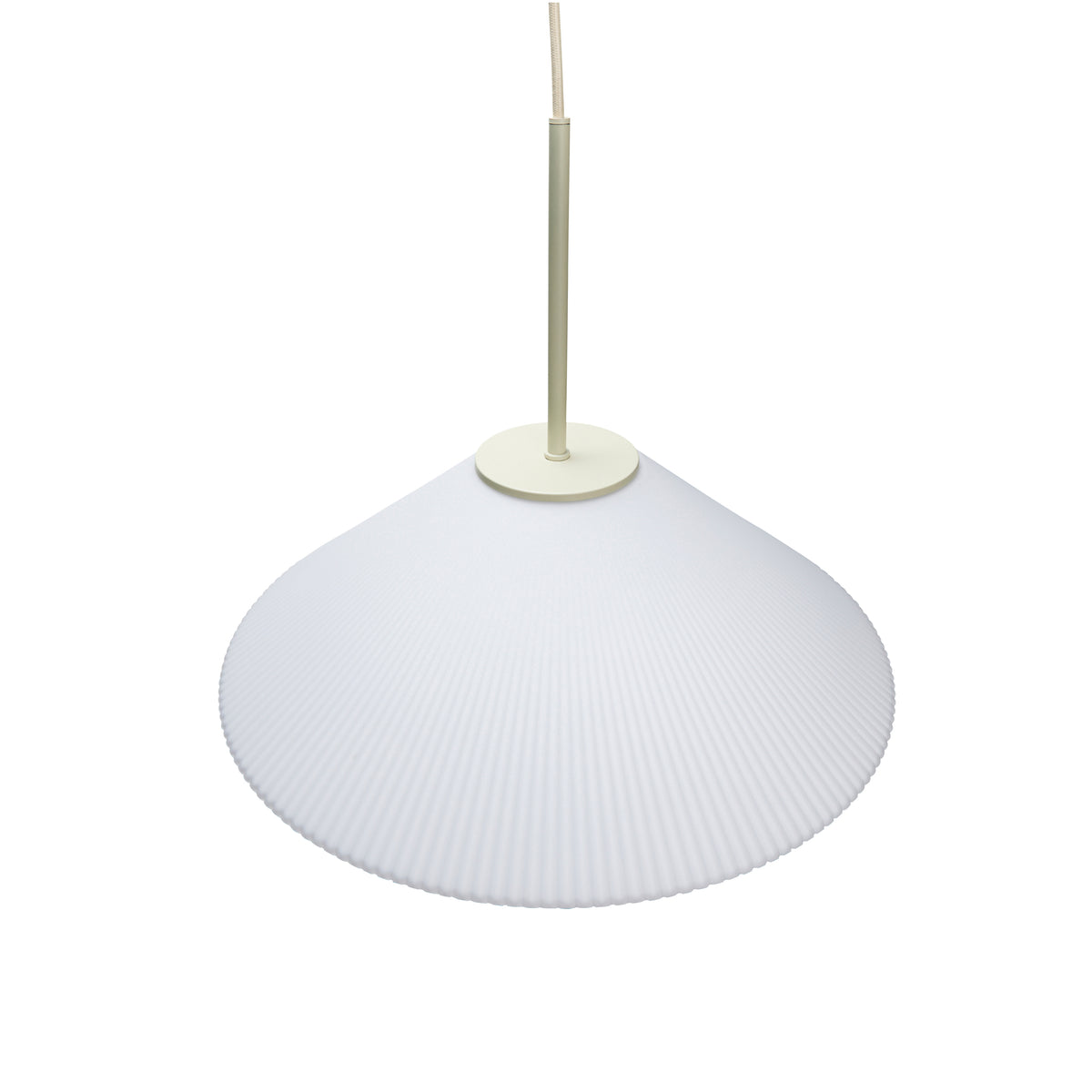 Candeeiro Suspenso Solid em Vidro Opalino Estriado, Branco e Areia — Ø 44 × 34 cm