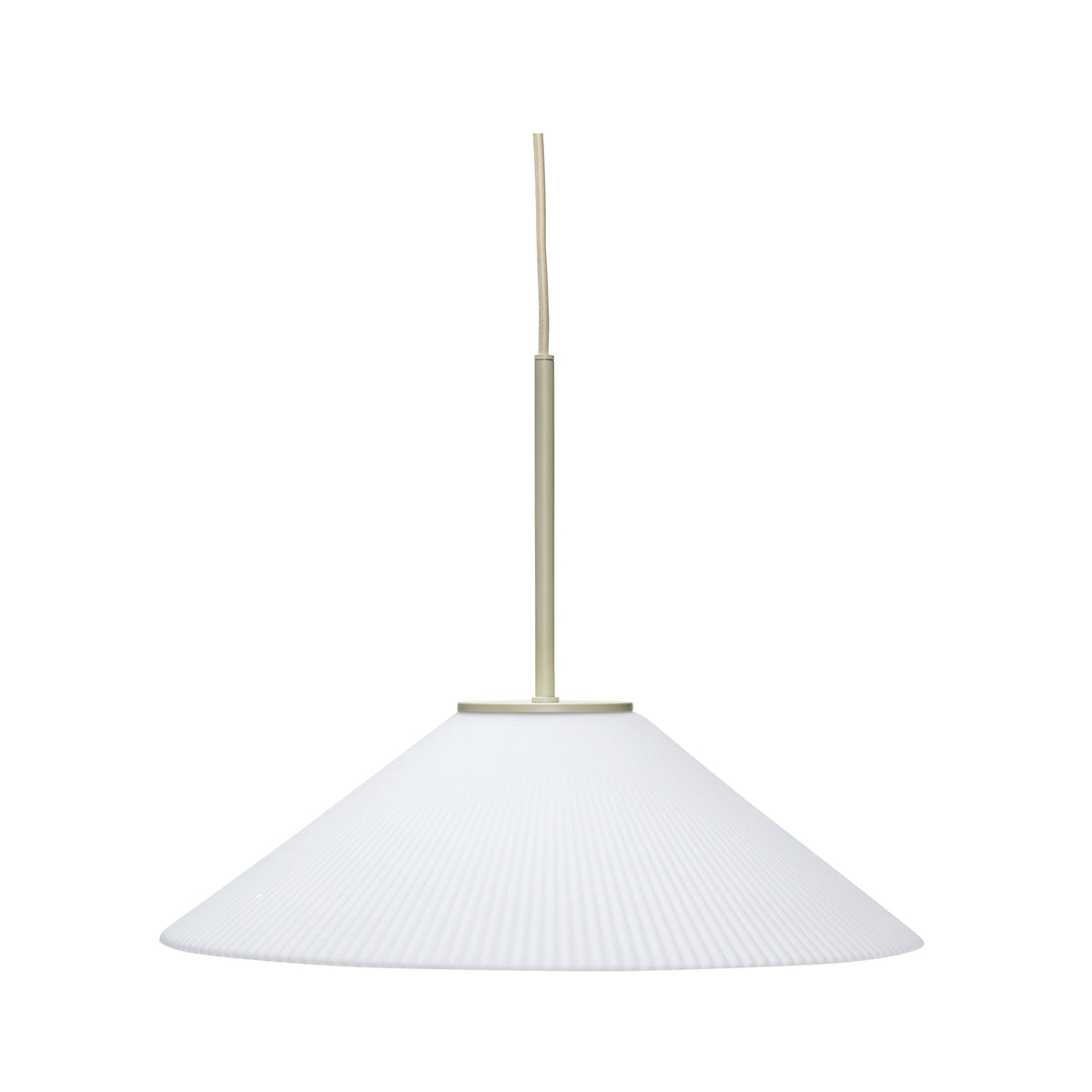 Candeeiro Suspenso Solid em Vidro Opalino Estriado, Branco e Areia — Ø 44 × 34 cm
