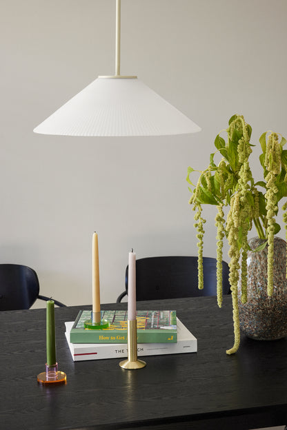 Candeeiro Suspenso Solid em Vidro Opalino Estriado, Branco e Areia — Ø 44 × 34 cm