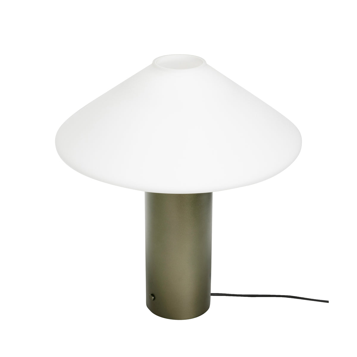 Candeeiro de Mesa Orbit em Vidro Opalino e Ferro, Verde Escuro — Ø 35 × 40 cm