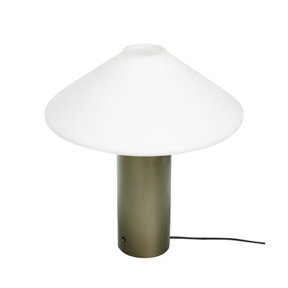 Candeeiro de Mesa Orbit em Vidro Opalino e Ferro, Verde Escuro — Ø 35 × 40 cm