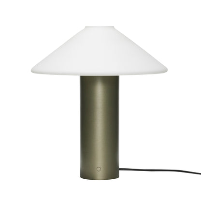 Candeeiro de Mesa Orbit em Vidro Opalino e Ferro, Verde Escuro — Ø 35 × 40 cm