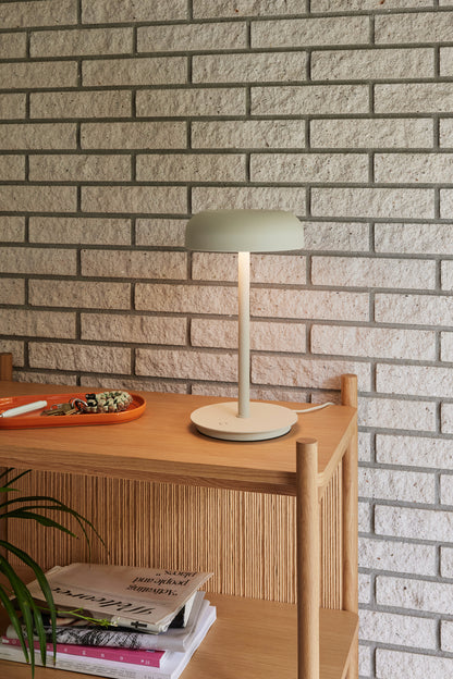 Velo Table Lamp in Iron and Polycarbonate with Dimmable LED, Sand — Ø 20 × 37 cm
