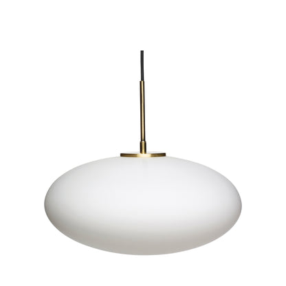 Candeeiro Suspenso Muse Elipse em Vidro Opalino e Latão, Branco — Ø 40 × 36 cm