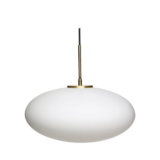 Muse Ellipse Opal Glass and Brass Pendant Lamp, White — Ø 40 × 36 cm