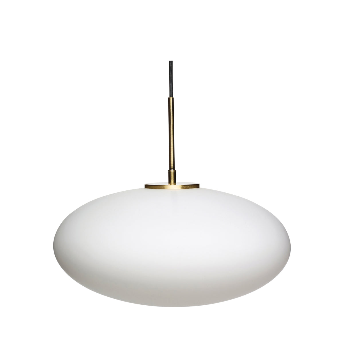 Candeeiro Suspenso Muse Elipse em Vidro Opalino e Latão, Branco — Ø 40 × 36 cm