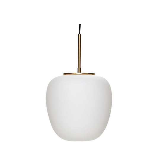 Muse Round Opal Glass and Brass Pendant Lamp, White — Ø 25 × 36 cm