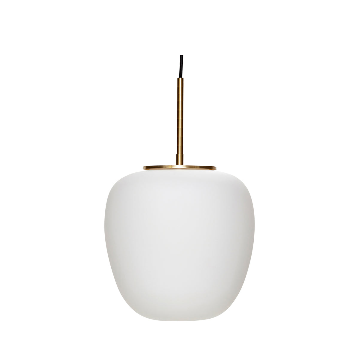 Candeeiro Suspenso Muse Redondo em Vidro Opalino e Latão, Branco — Ø 25 × 36 cm