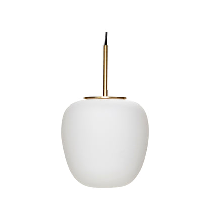 Candeeiro Suspenso Muse Redondo em Vidro Opalino e Latão, Branco — Ø 25 × 36 cm
