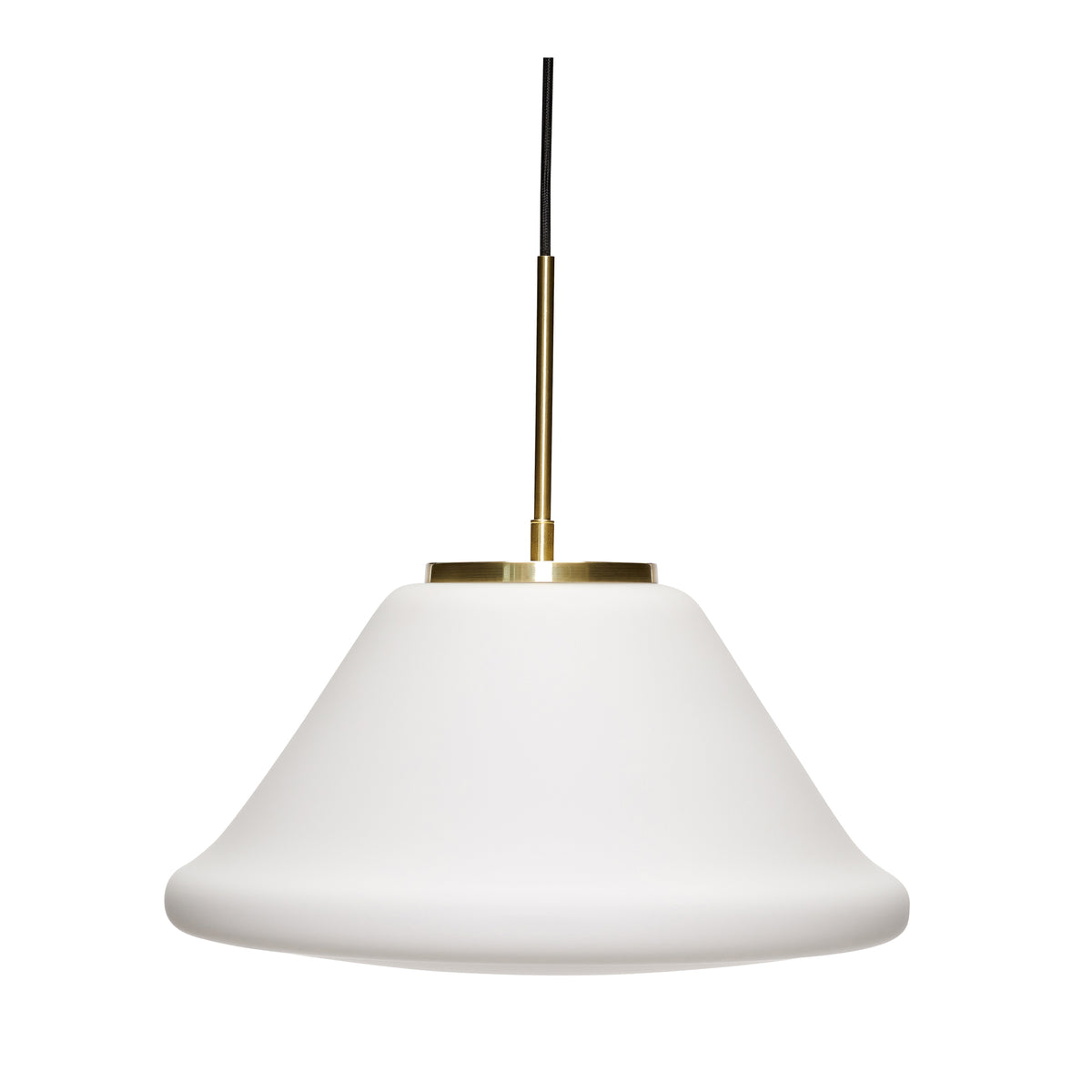 Candeeiro Suspenso Muse Triangular em Vidro Opalino e Latão, Branco — Ø 40 × 38 cm