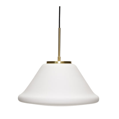 Candeeiro Suspenso Muse Triangular em Vidro Opalino e Latão, Branco — Ø 40 × 38 cm