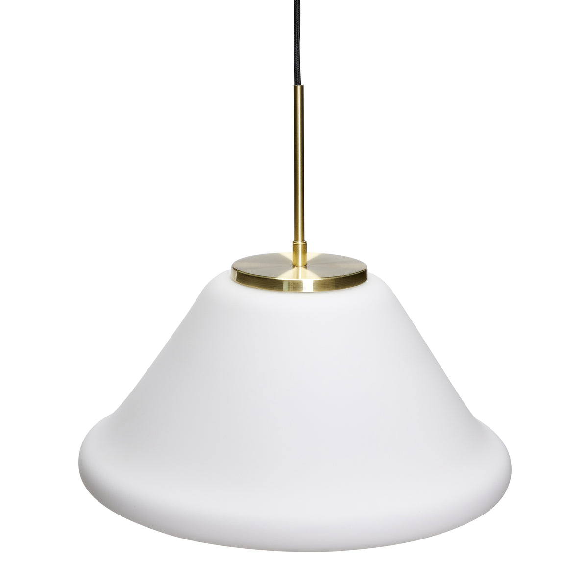 Candeeiro Suspenso Muse Triangular em Vidro Opalino e Latão, Branco — Ø 40 × 38 cm