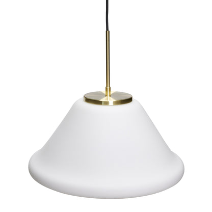 Candeeiro Suspenso Muse Triangular em Vidro Opalino e Latão, Branco — Ø 40 × 38 cm