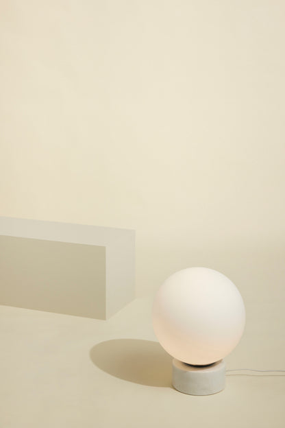 Frosted Glass and White Marble Spherical Table Lamp — Ø 40 × 50 cm