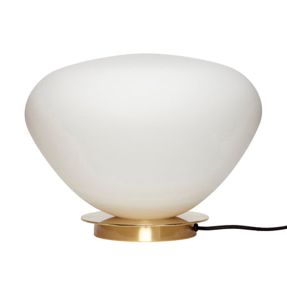 Candeeiro de Mesa Bean em Vidro Fumado Branco e Latão — Ø 39 × 28 cm