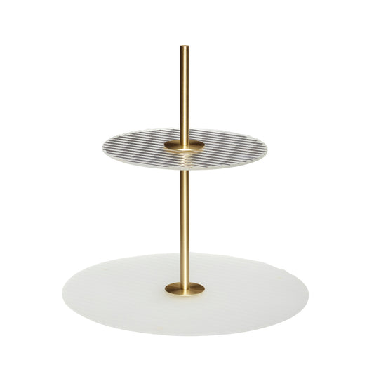 Suporte de Dois Andares Ripple em Vidro e Latão — Ø 30 × 31 cm