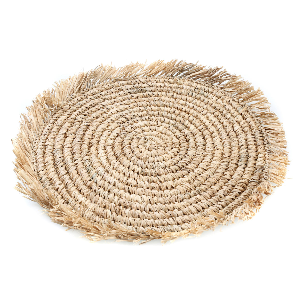 Pack de 4 Individuais Redondos em Ráfia com Franjas, Natural — Ø 45 cm