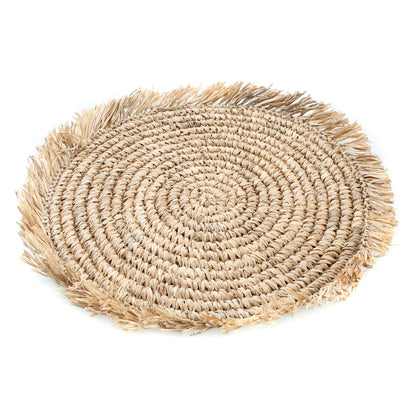 Pack de 4 Individuais Redondos em Ráfia com Franjas, Natural — Ø 45 cm