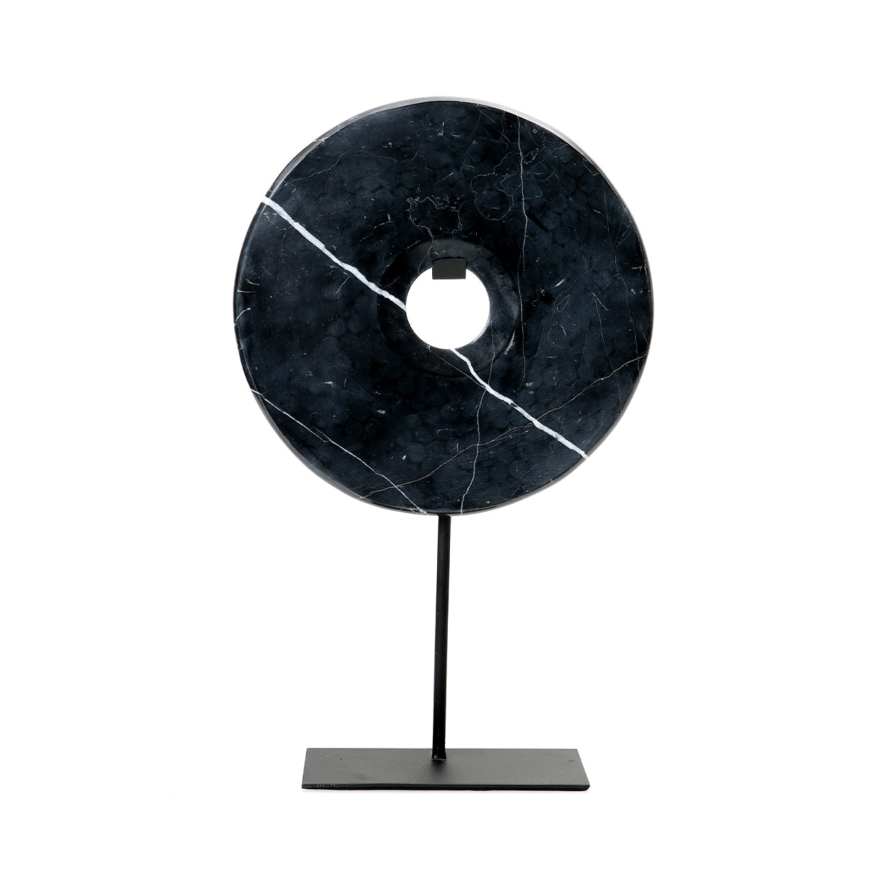 Disco Decorativo em Mármore Preto com Suporte — G