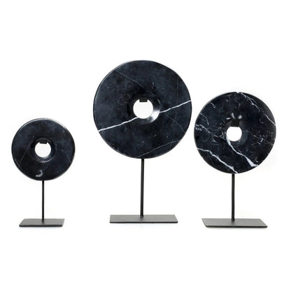 Disco Decorativo em Mármore Preto com Suporte — G