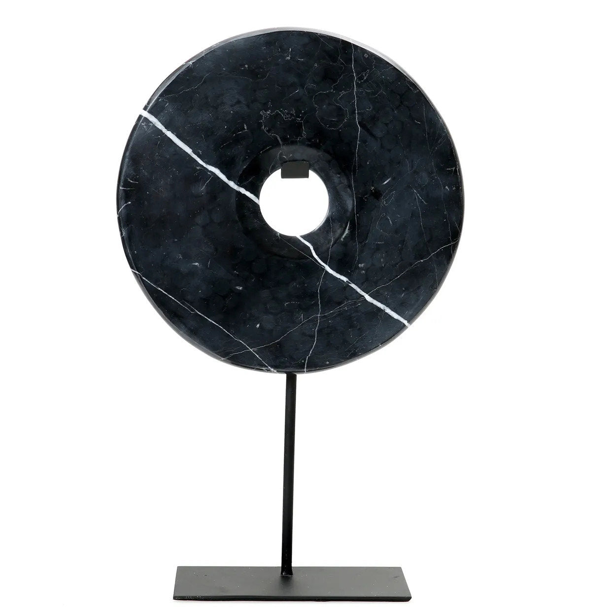 Disco Decorativo em Mármore Preto com Suporte — G