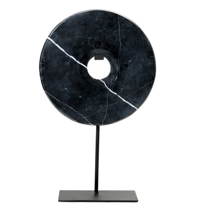 Disco Decorativo em Mármore Preto com Suporte — G