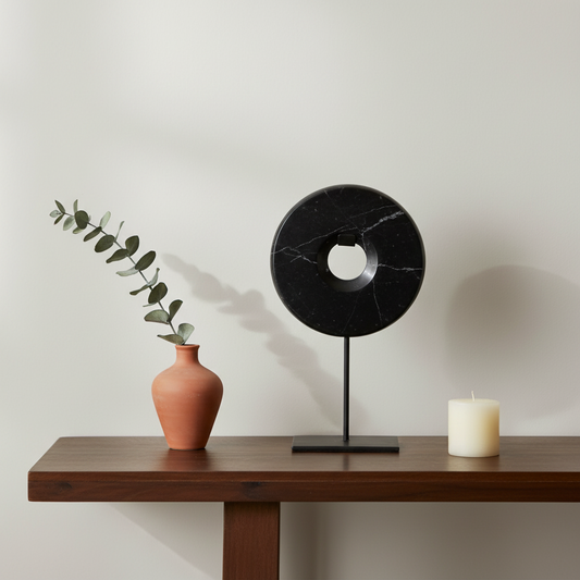Disco de Mármore com Base em Metal — Preto — P