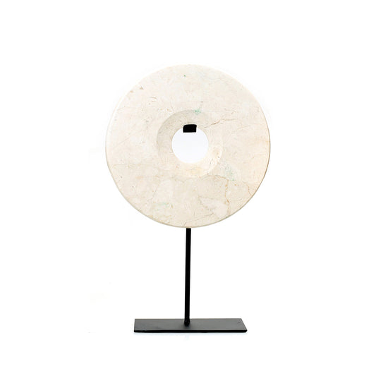 White Marble Decorative Disc with Black Base — M