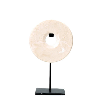 White Marble Decorative Disc with Black Base — M