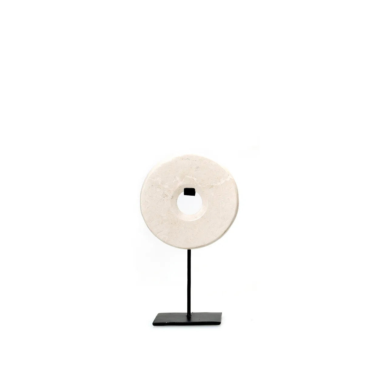 Disco Decorativo em Mármore Branco com Base Preta — P