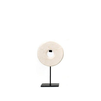 Disco Decorativo em Mármore Branco com Base Preta — P