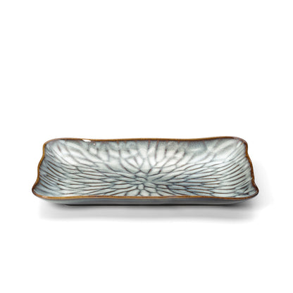 Lotus Ice Rectangular Dish in Greyish-Brown Ceramic — 30.5 × 19.5 cm