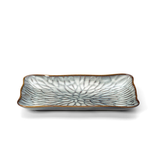 Prato Rectangular Lotus Ice em Cerâmica Cinzento-Acastanhada — 30,5 × 19,5 cm
